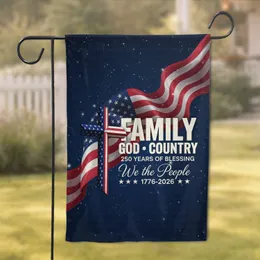American Flag Cross Family We the People 250 Years - USA 250th Anniversary Garden Flag