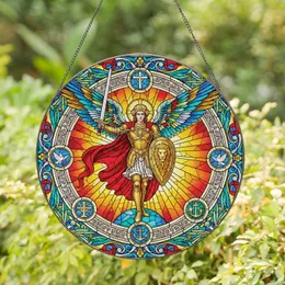 Archangel Michael Warrior Cross Symbols - Spiritual Home Decor Gift for Christian Home Stained Glass Suncatcher