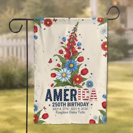 Patriotic Foxglove Daisy Tulip America 250th Birthday - Independence Day Garden Flag