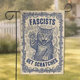 Fierce Snarling Tabby Cat Thorny Rose Vines 'FASCISTS GET SCRATCHES' - Activist Home Decor Garden Flag