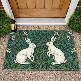White Rabbits Acanthus Honeysuckle Floral Vine Foliage Continuous - Home Decor Gift Doormat