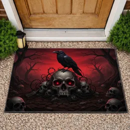 Half-Buried Weathered Skull, Black Raven, Ancient Trees - Home Decor Gift for Dark Fantasy Fan Doormat