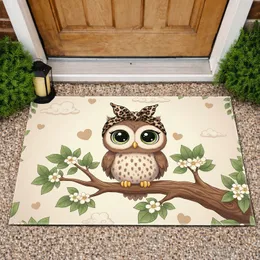 Baby Owl Leopard Scarf Tree Branch - Home Decor Gift for Wildlife Lover Doormat