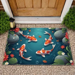 Koi Fish River Rocks Aquatic Foliage Teal-Blue Pond - Home Decor Gift for Fish Lover Doormat