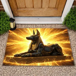 Ancient Egyptian Anubis Statue Gold Fissures - Home Decor Gift for Mythology Lover Doormat