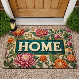 HOME Text Chrysanthemum Dahlia Acanthus Floral - Home Decor Gift for New Homeowner Doormat