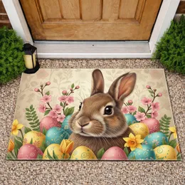 Brown Rabbit Easter Eggs Cherry Blossoms - Spring Decor Gift for Rabbit Lover Doormat