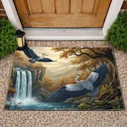 Majestic Herons Waterfall Misty Mountains Autumn Trees - Home Decor Gift Doormat