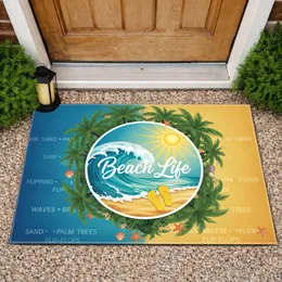 Beach Life Ocean Waves Sand Flip Flops Palm Trees - Beach Lover Home Decor Gift Doormat
