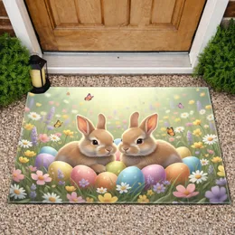 Baby Bunnies Easter Eggs Spring Meadow Butterflies - Easter Holiday Doormat