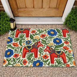 Dala Horses Floral Folk Art - Home Decor Gift Doormat
