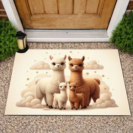 Five Fluffy Baby Alpacas Clouds Golden Stars - Home Decor Gift for Alpaca Lover Doormat