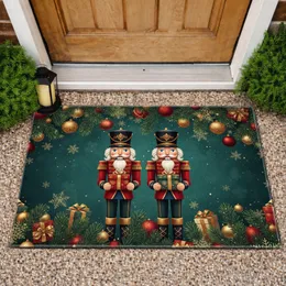 Christmas Nutcracker Soldiers Pine Boughs Golden Baubles Ornaments - Festive Holiday Gift Doormat