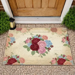 Aged Parchment Vintage Rose Hydrangea Floral Botanical Bouquet - Home Decor Gift Doormat