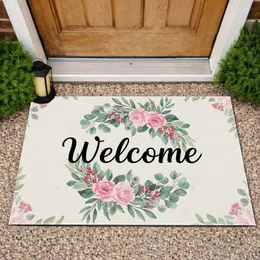 Welcome Script Floral Garland Eucalyptus Berries - Elegant Rustic Home Decor Gift Doormat