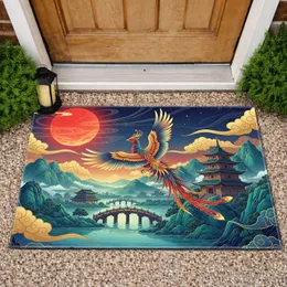 Fenghuang Phoenix Pagoda East Asian Landscape Red Sun - Home Decor Gift for Art Lovers Doormat