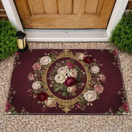 Blooming Roses Botanical Vines Ornate Gold Oval Frame - Home Decor Gift Doormat