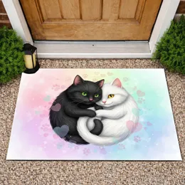 Black White Cats Yin Yang Paw Prints - Home Decor Gift for Cat Lovers Doormat