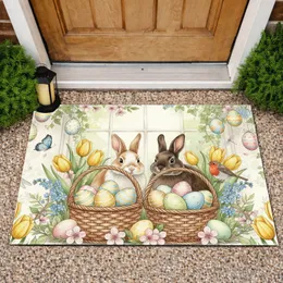 Easter Bunnies Baskets Eggs Spring Flowers - Easter Holiday Gift Doormat
