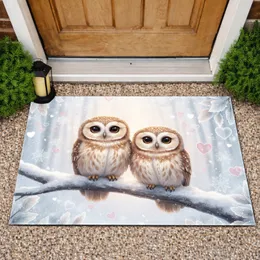 Pygmy Owls Snow Heart Flurry - Affectionate Winter Home Decor Gift Doormat