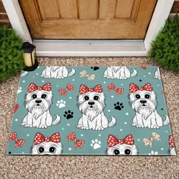 Cartoon Dogs Red Bows Hearts Paw Prints - Home Decor Gift for Dog Lover Doormat