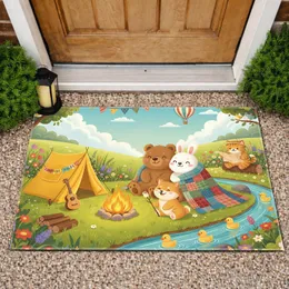 Cute Bear Bunny Campfire Meadow Animals Camping - Home Decor Gift for Outdoor Lover Doormat