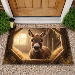 Baby Donkey Wooden Barn Hay - Farmhouse Decor Gift for Animal Lover Doormat