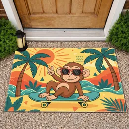 Monkey Skateboard Peace Sign Tropical Landscape - Home Decor Gift for Monkey Lover Doormat