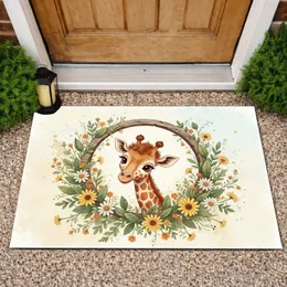 Baby Giraffe Daisy Wildflower Floral Rustic Frame - Home Decor Gift for Animal Lover Doormat
