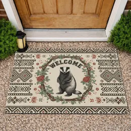 Badger Welcome Floral Geometric - Home Decor Gift for Wildlife Lover Doormat