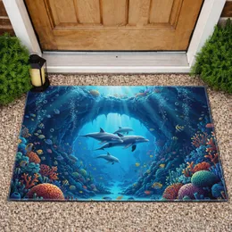 Bottlenose Dolphins Coral Reef Underwater Cave - Home Decor Gift for Ocean Lovers Doormat