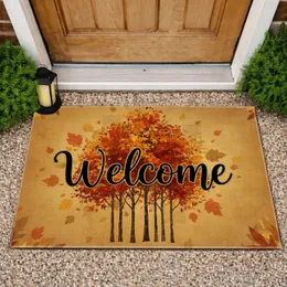 Welcome Script Autumn Trees Rustic Fall Leaves - Autumn Home Decor Doormat