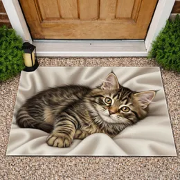 Fluffy Tabby Kitten Animal Portrait - Home Decor Gift for Cat Lover Doormat