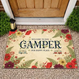 Welcome Camper Vintage Travel Trailer Botanical - Camper Lifestyle Home Decor Doormat