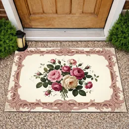 Pink Cream Roses Rococo Scrollwork Ornamental Frame Botanical Accents - Home Decor Gift Doormat