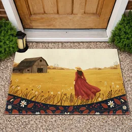 Weathered Barn Autumn Field Person Leaves Berries - Farmhouse Decor Gift Doormat