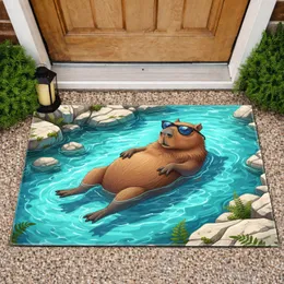 Capybara Sunglasses Turquoise Water Boulders - Wildlife Lover Home Decor Gift Doormat