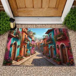 Terracotta Pot Flowers Cacti Village Street - Home Decor Gift for Garden Lover Doormat
