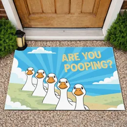 Blue Sky White Geese Heads Clouds 'ARE YOU POOPING?' Text - Humor Home Gift Doormat