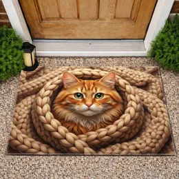 Orange Tabby Cat Knit Blanket - Home Decor Gift for Cat Lover Doormat