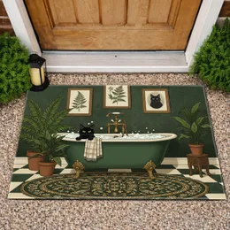 Black Cat Bathtub Vintage Botanical - Home Decor Gift for Cat Lover Doormat