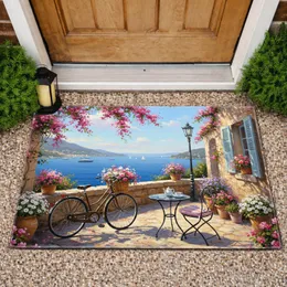 Bicycle Flowers Stone Terrace Cafe - Mediterranean Home Decor Gift Doormat