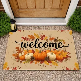 Welcome Script Pumpkin Gourds Acorns Fall Leaves - Autumn Home Decor Gift Doormat