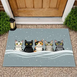 Black White Grey Calico Cats Big-Eyed Winter Scene - Home Decor Gift for Cat Lover Doormat