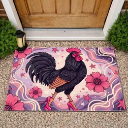 Black Rooster Hot Pink Heels - Home Decor Gift for Chicken Lovers Doormat