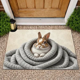 Fluffy Rabbit Cable Knit Blanket Botanical Damask - Home Decor Wildlife Lover Gift Doormat