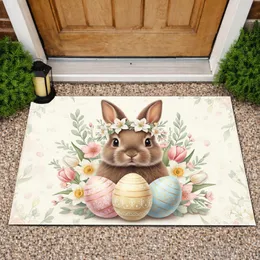 Baby Bunny Lily Wreath Easter Eggs Spring Flowers - Easter Holiday Gift Doormat