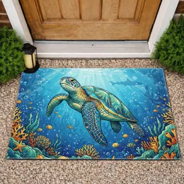 Sea Turtle Coral Reef Underwater Garden - Home Decor Gift for Ocean Life Lovers Doormat