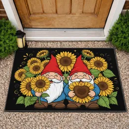 Cheerful Garden Gnomes Blooming Sunflowers - Home Decor Gift for Garden Lover Doormat