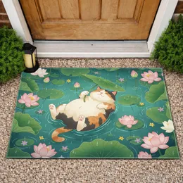 Floating Calico Cat Lotus Flowers - Home Decor Gift for Cat Lovers Doormat